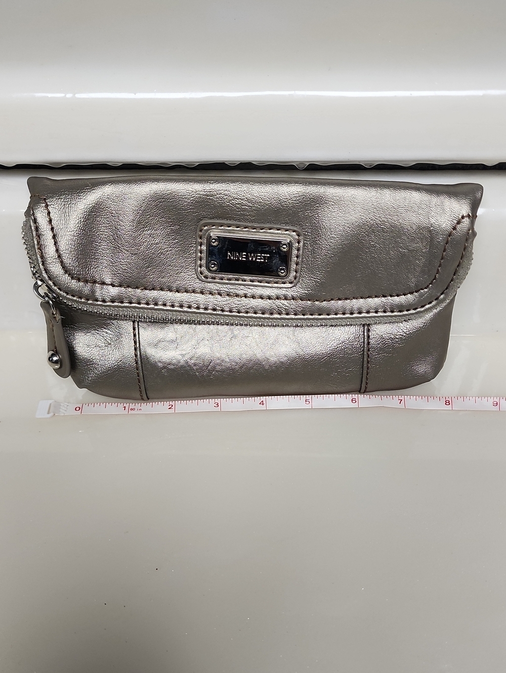 Nine West Pewter Metallic Fold-Over Wristlet